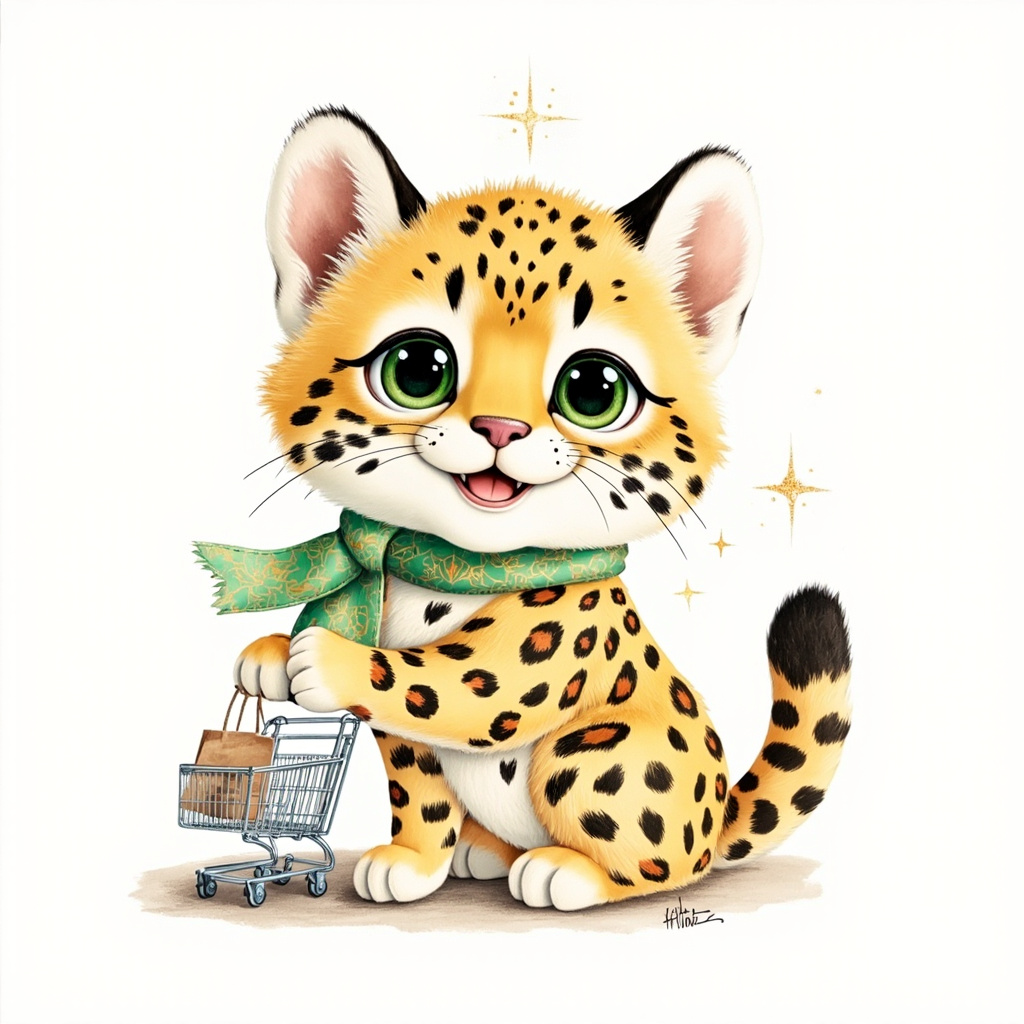 Our Anatolian leopard mascot with a shopping cart, symbolizing the joy of e-commerce