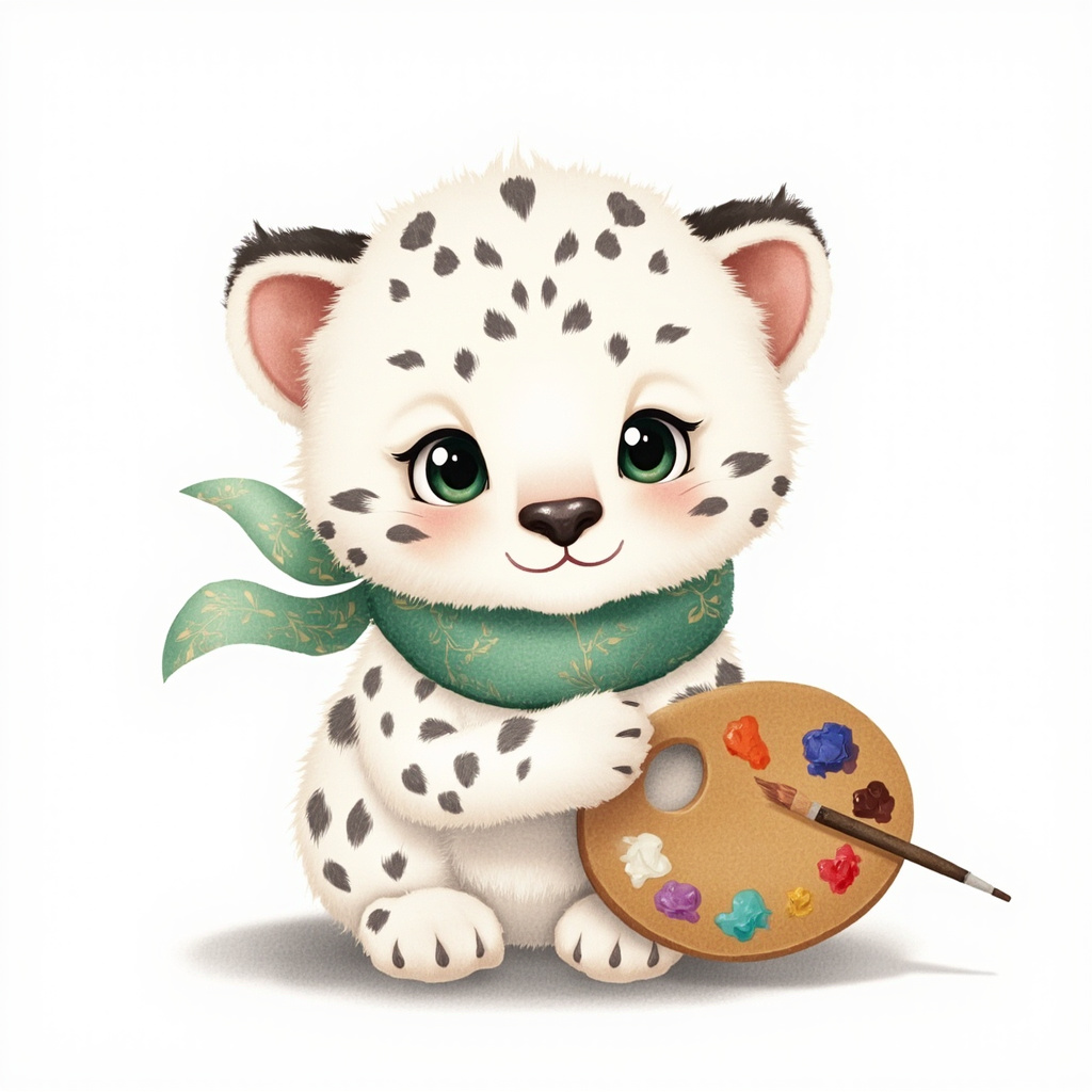 Our Anatolian Leopard mascot celebrating the art of color with a painter's palette
