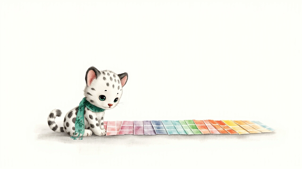 Our Anatolian Leopard mascot arranging a harmonious palette with swatch cards